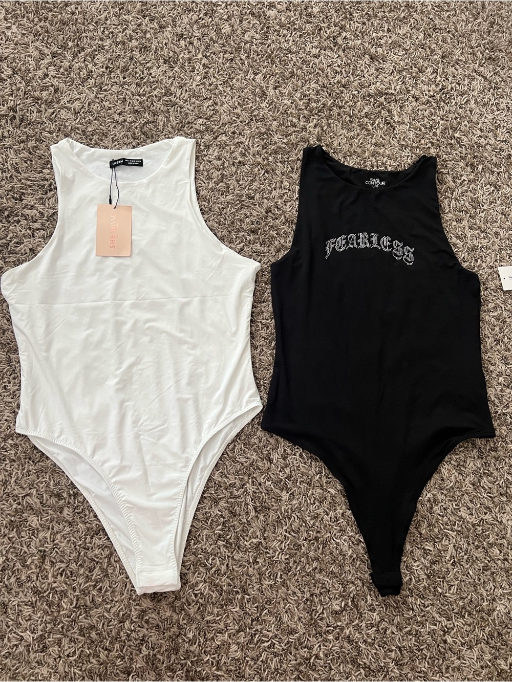 SHEIN White & Black Sleeveless Bodysuit Duo